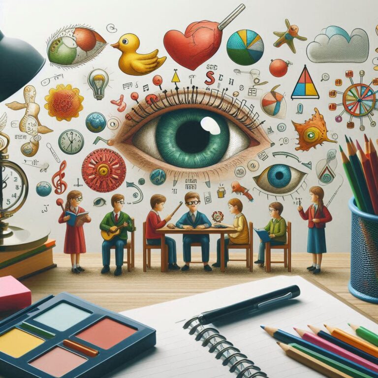 Ilustración sobre la relación entre salud visual infantil y aprendizaje escolar en un contexto divulgativo