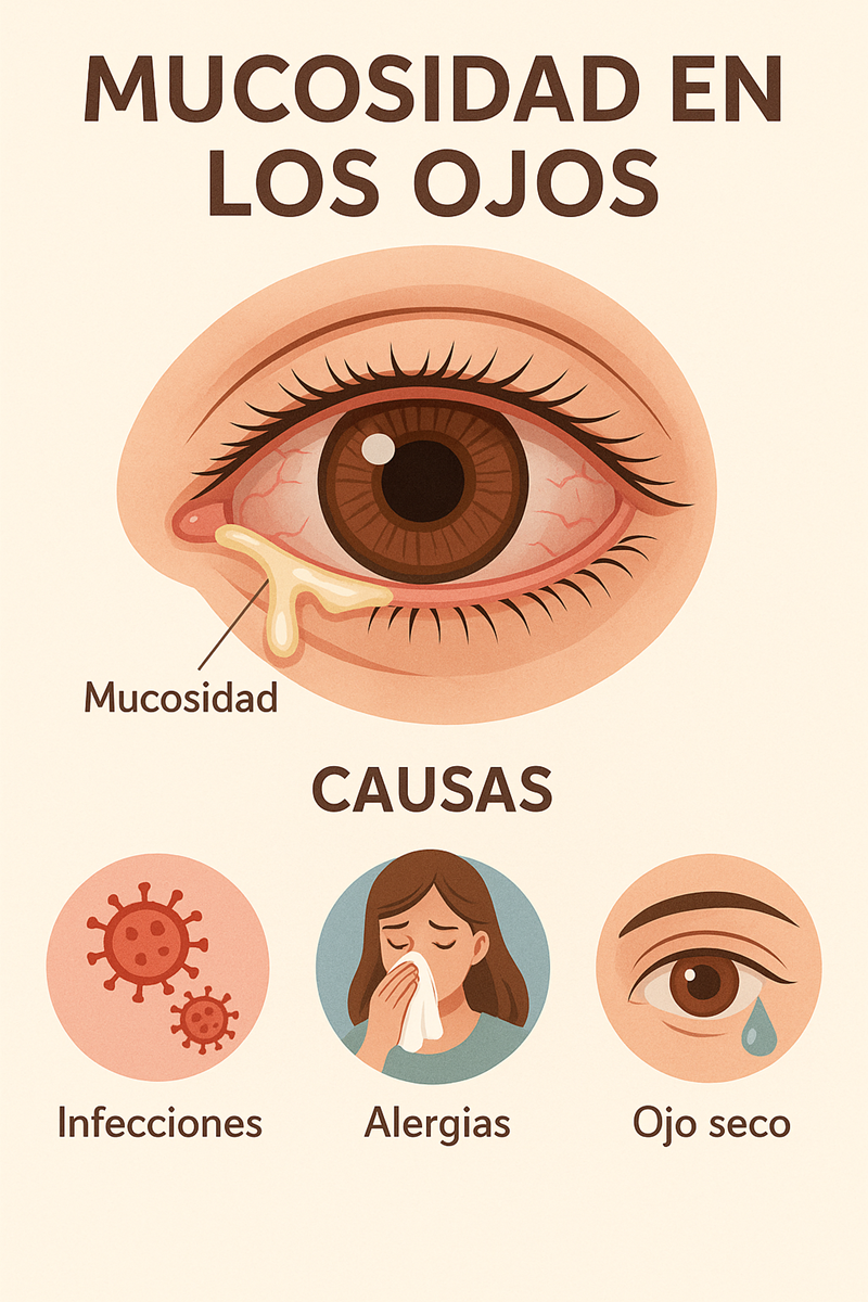 Ilustración sobre mucosidad ocular y secreciones en los ojos en un contexto divulgativo